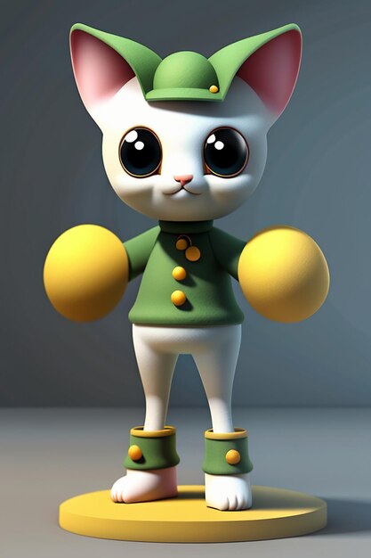 Фото Мультяшный аниме стиль каваи милый кот модель персонажа 3d рендеринг дизайн продукта игра игрушечный орнамент