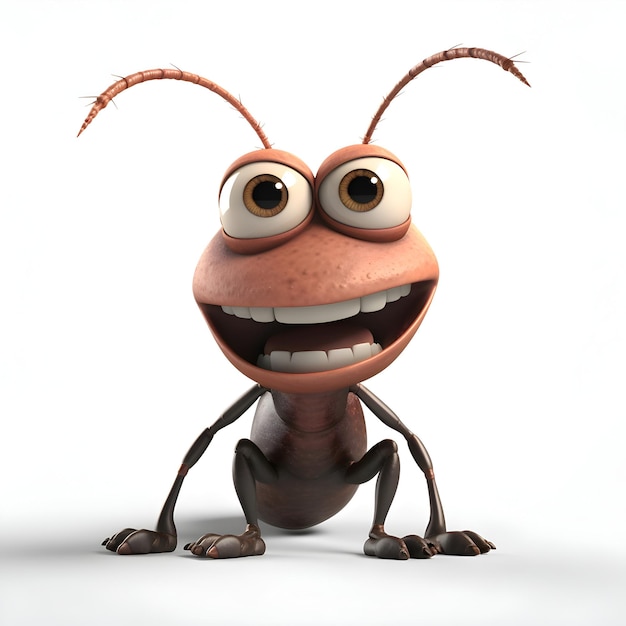 Cartoon ant with a smile on his face 3d render