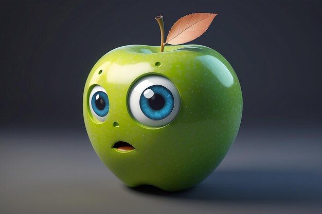 Фото Карикатурное яблоко с листом на голове и глазами