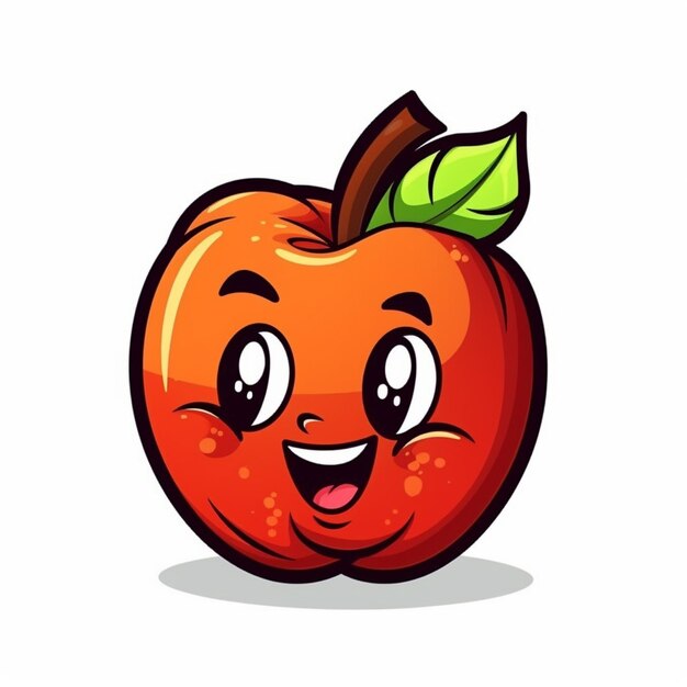 Мультяшное яблоко со счастливым лицом, генеративный ИИ