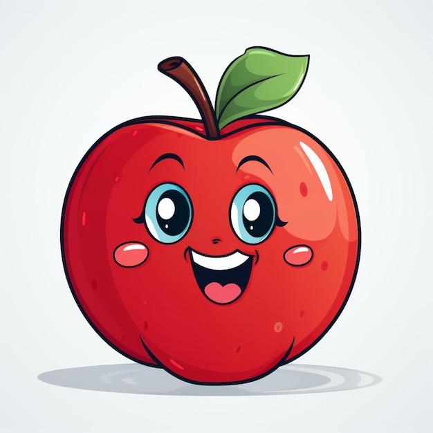 cartoon apple with a happy face and a green leaf generative ai