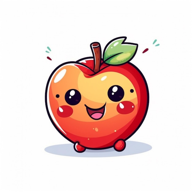 顔が幸せで頭の上に葉があるアニメのリンゴ