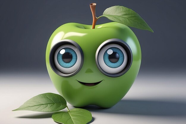 Cartoon apple with a leaf on its head and eyes generative ai