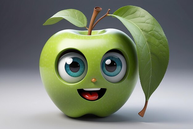 Cartoon apple with a leaf on its head and eyes generative ai