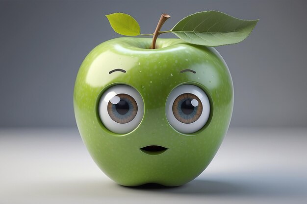 Cartoon apple with a leaf on its head and eyes generative ai