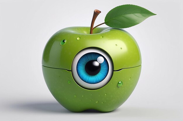 Cartoon apple with a leaf on its head and eyes generative ai