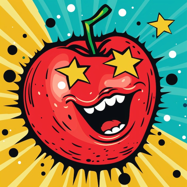 Cartoon apple with stars on its face and a star on its head generative ai