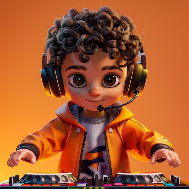 Cartoon artistic image of dj magic black boy