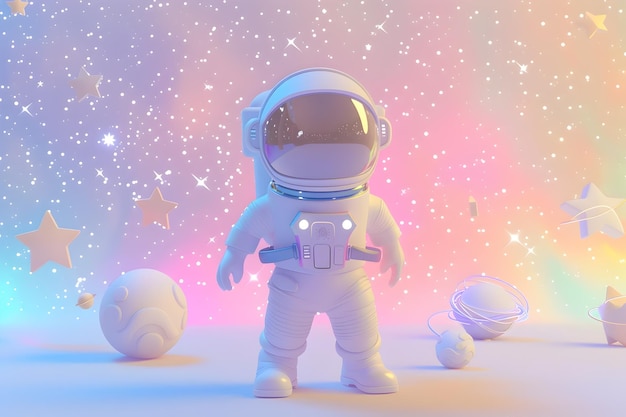 Cartoon Astronaut in Colorful Space