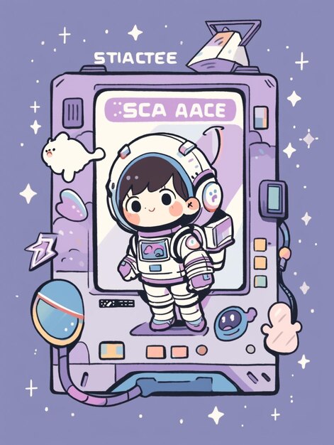 Photo cartoon astronaut in space suit with space shuttle and planets generative ai