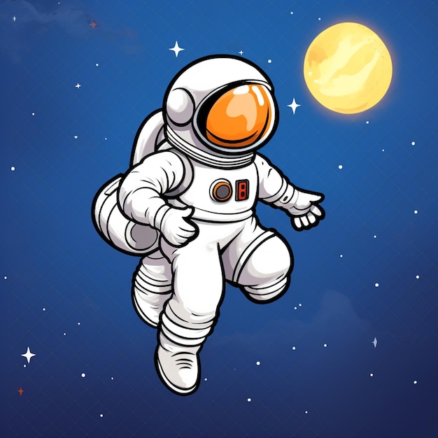 배경 생성 AI에 달과 별이 있는 우주의 만화 우주 비행사