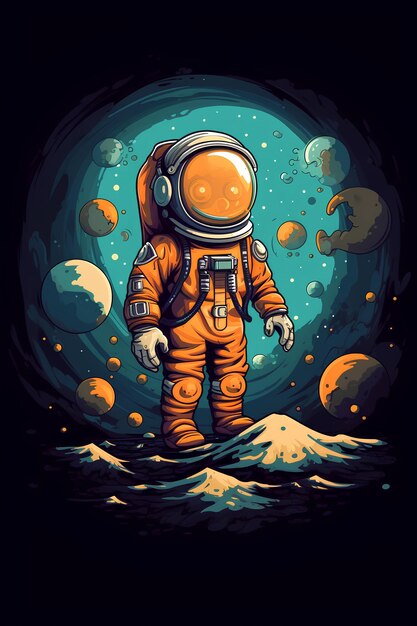 Photo cartoon astronaut standing and playing in space