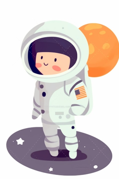 A cartoon astronaut with a moon on his back.