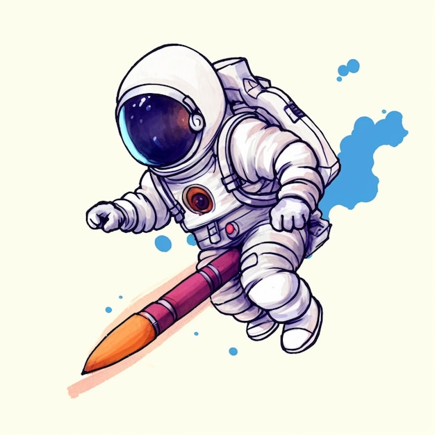 cartoon astronaut with a rocket and a paint splatter generative ai