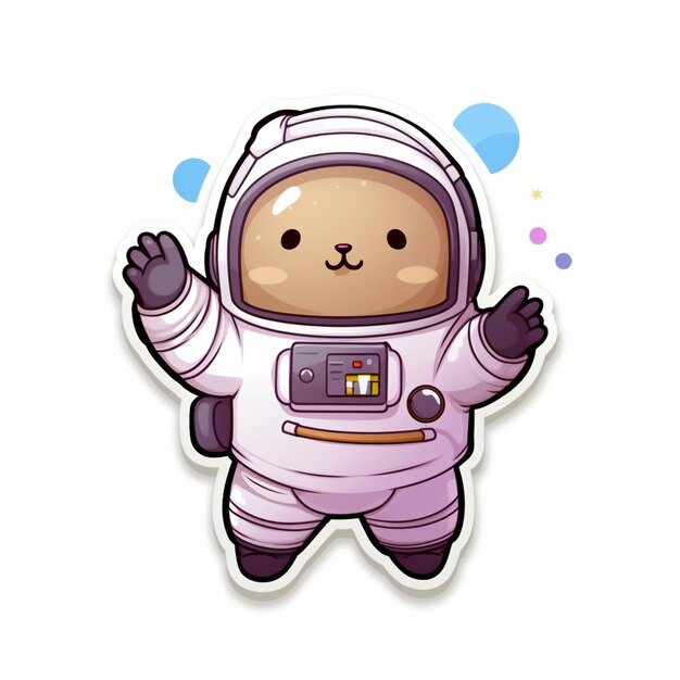 Photo cartoon astronaut with a smile waving his hand generative ai