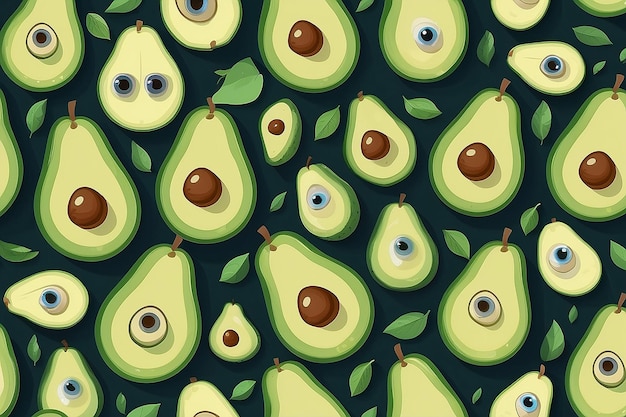 Foto cartoon avocado con una faccia e occhi generativo ai