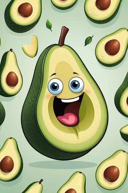 Foto un avocado dei cartoni animati con una faccia felice e occhi generativi ai