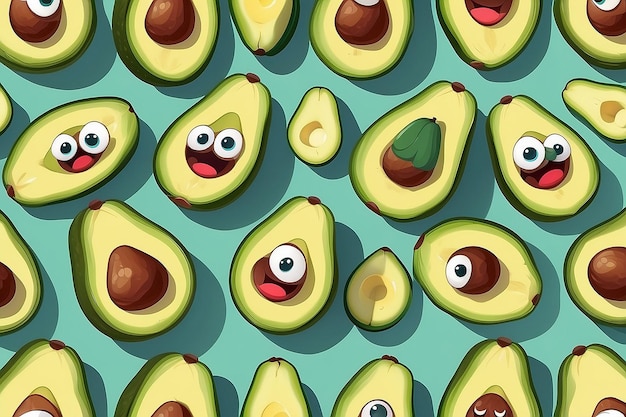 A cartoon avocado with a happy face and eyes generative ai