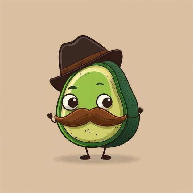 Photo a cartoon avocado with a mustache and a hat generative ai