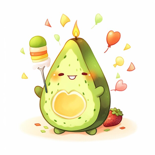 cartoon avocado with a party hat and a marable generative ai