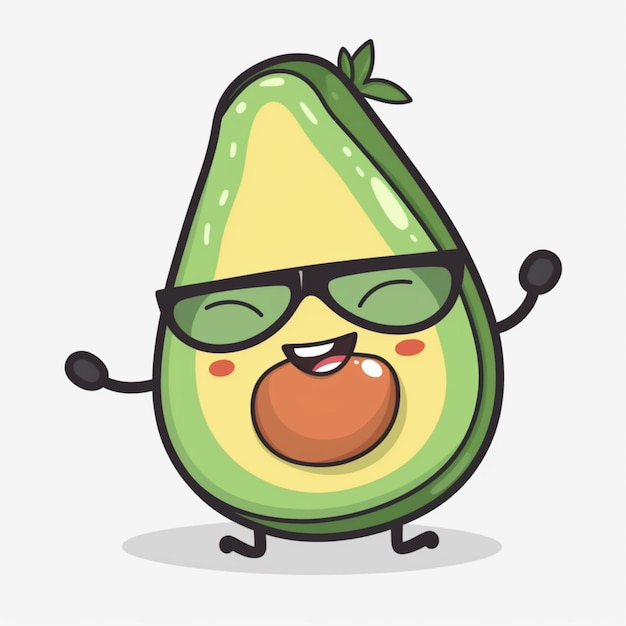 Photo cartoon avocado with sunglasses and tongue sticking out generative ai