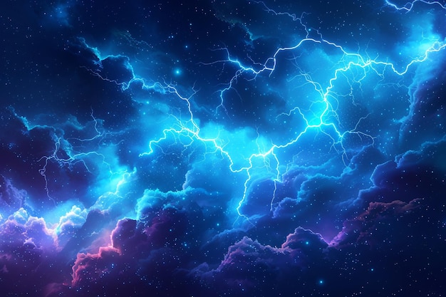 Photo cartoon azure electric thunder and tempest lightning bolt causing thunderstorm bolts cartoon electricity flash visuals and lightning sparks backdrop with power charge or anime sorcery detonation