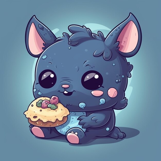 Foto un cartone animato di un cucciolo di animale che mangia una torta.