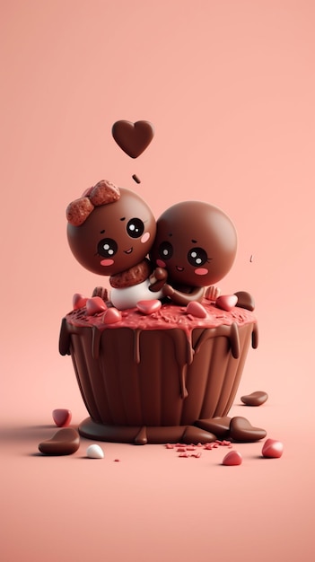 A cartoon of a baby and a baby in a chocolate cake.