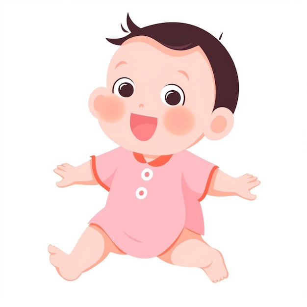 cartoon baby boy in pink shirt jumping and smiling generative ai