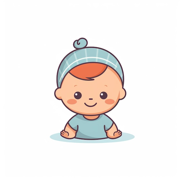 cartoon baby boy sitting on the ground with a blue hat generative ai