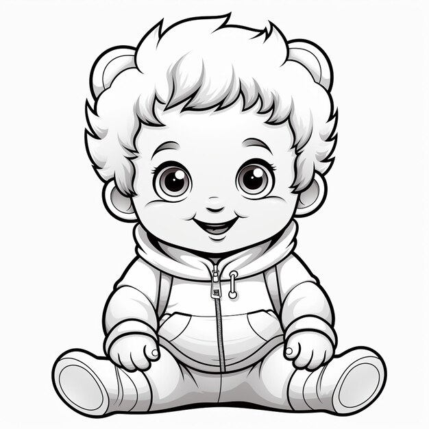 Photo cartoon baby boy sitting on the ground with a teddy bear generative ai