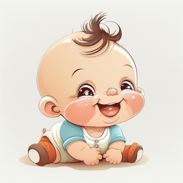 Photo cartoon baby boy with a mohawk sitting on the ground generative ai