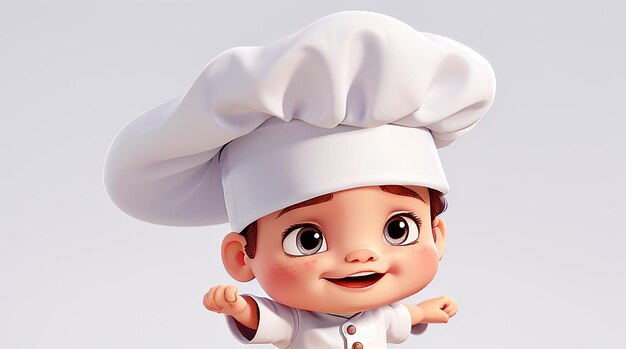 A cartoon of a baby chef with a white hat and a white hat