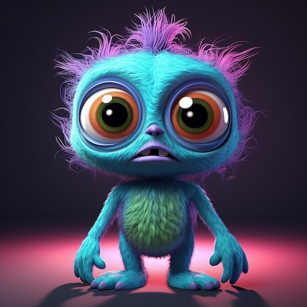 A cartoon baby creature with big eyes and big eyes.