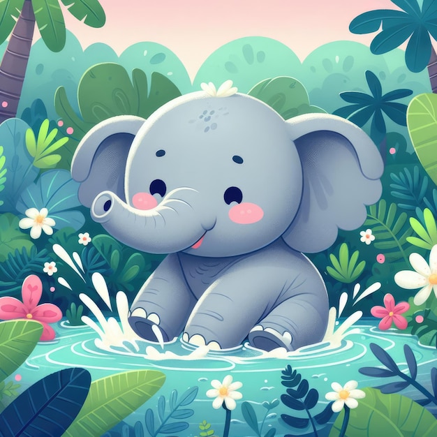 a cartoon of a baby elephant in the jungle