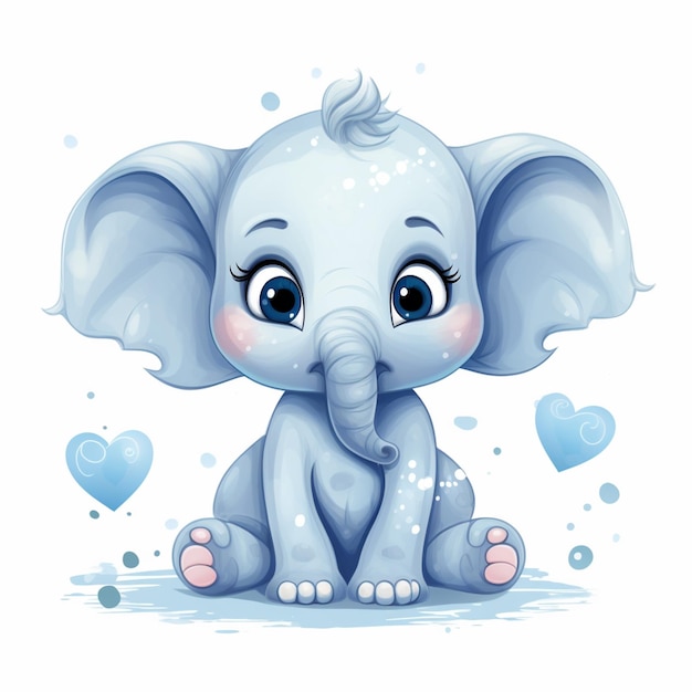Photo cartoon baby elephant sitting on the ground with bubbles in the air generative ai