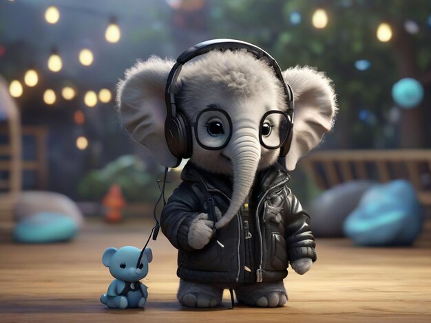 a cartoon baby elephant wearing a leather jacket