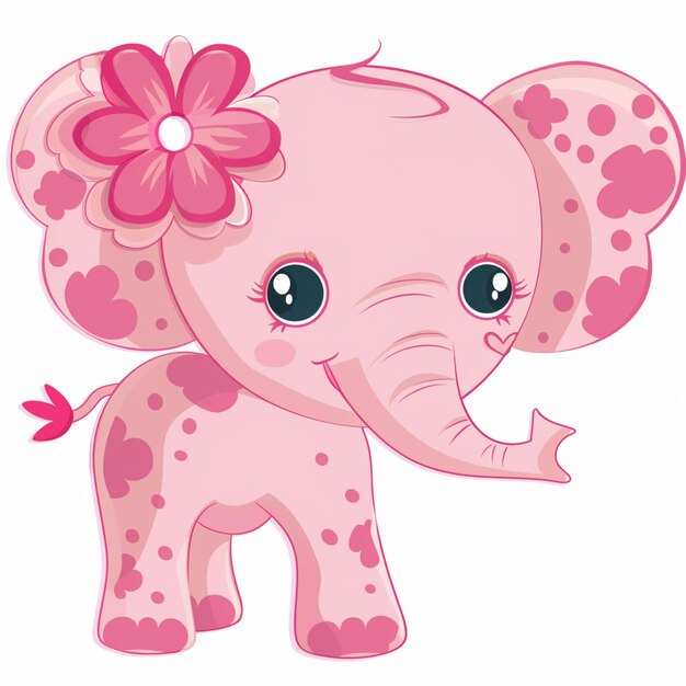 cartoon baby elephant with pink flower in its hair generative ai