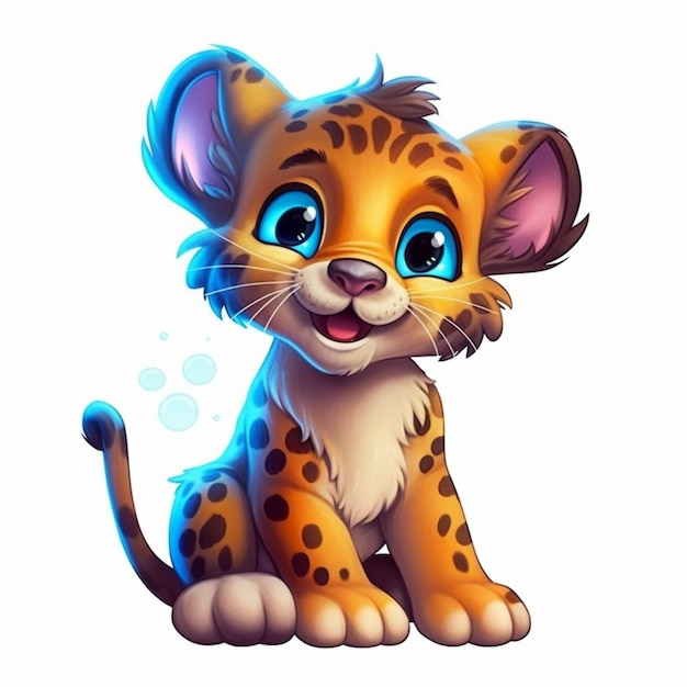 cartoon baby jaguar sitting on the ground with bubbles coming out of its mouth generative ai