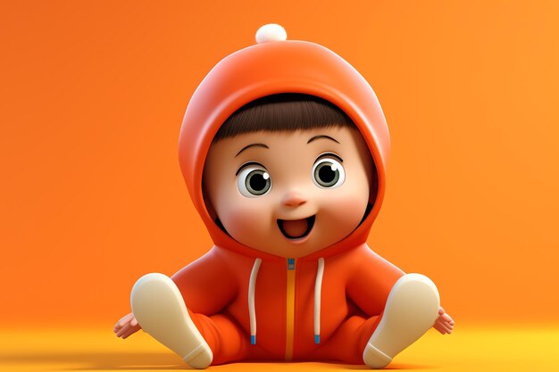 A cartoon baby in an orange outfit