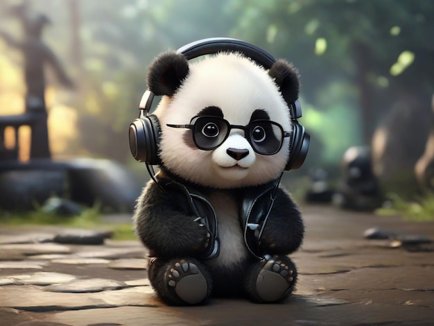 Premium Photo | A cartoon baby panda wearing a black leather jacket