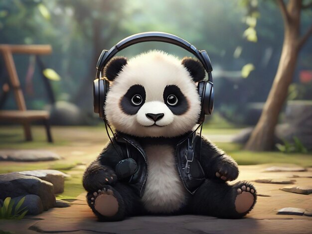 a cartoon baby panda wearing a black leather jacket