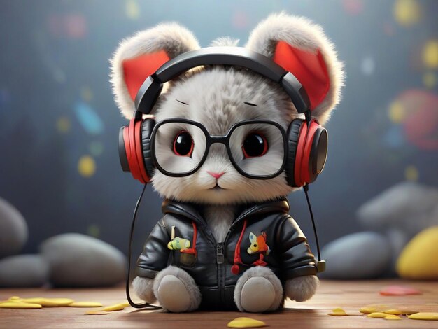 a cartoon baby rabbit wearing a leather jacket