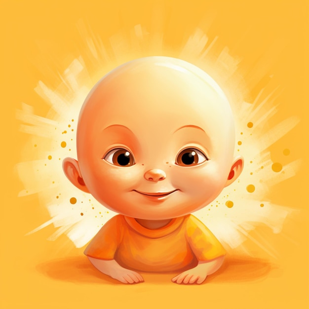 Cartoon baby with a yellow shirt and a yellow background generative ai