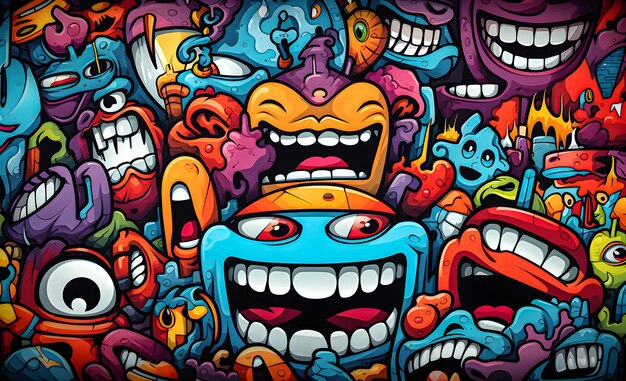 Cartoon Background Stickers with Graffiti