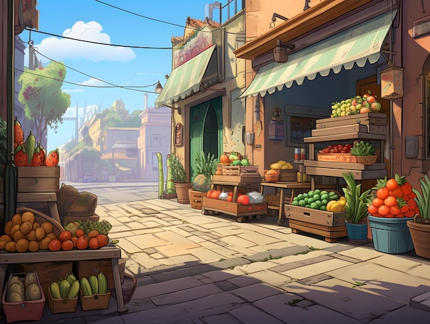 Photo cartoon background of street market