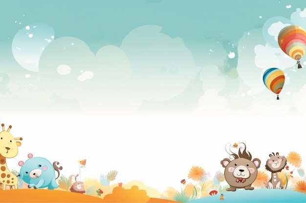 A cartoon background with a bear and flowers