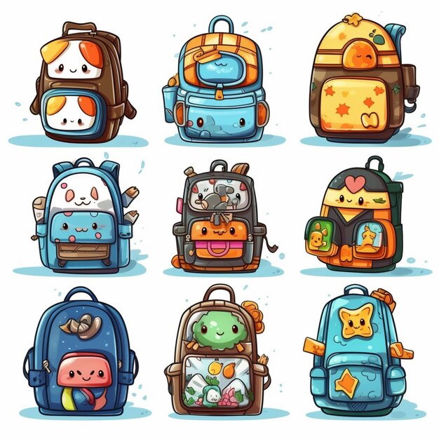 cartoon backpacks with different types of animals and animals generative ai