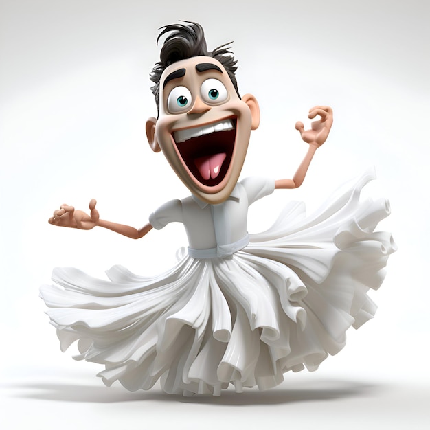 Cartoon ballerina dansen in een witte tutu op een witte achtergrond