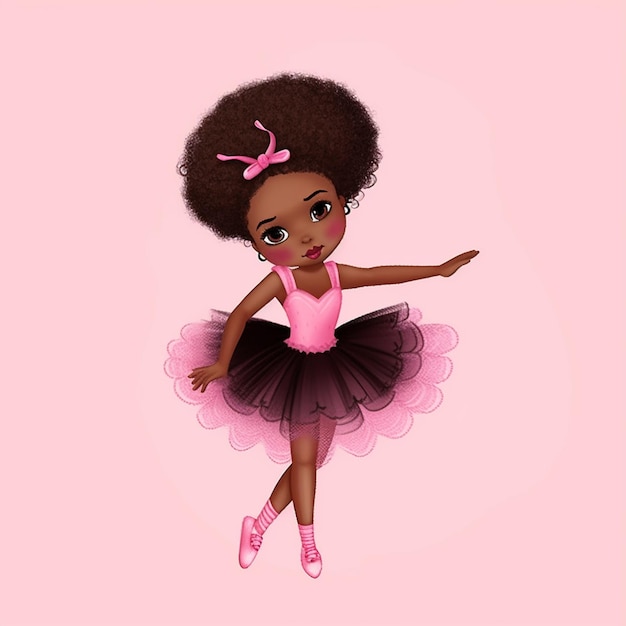 Foto ragazza ballerina dei cartoni animati in tutu rosa e scarpe rosa generativa ai